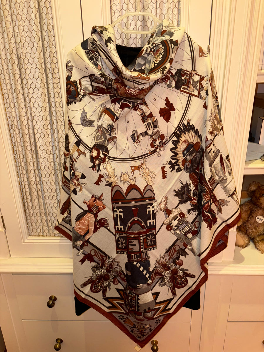Hermes Cashmere and Silk GM Shawl “Kachinas” by Kermit Oliver 140
