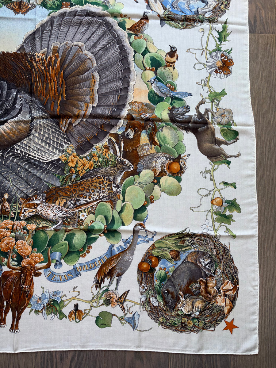 Hermes Cashmere/Silk Shawl “Fauna et Flora du Texas” by Kermit