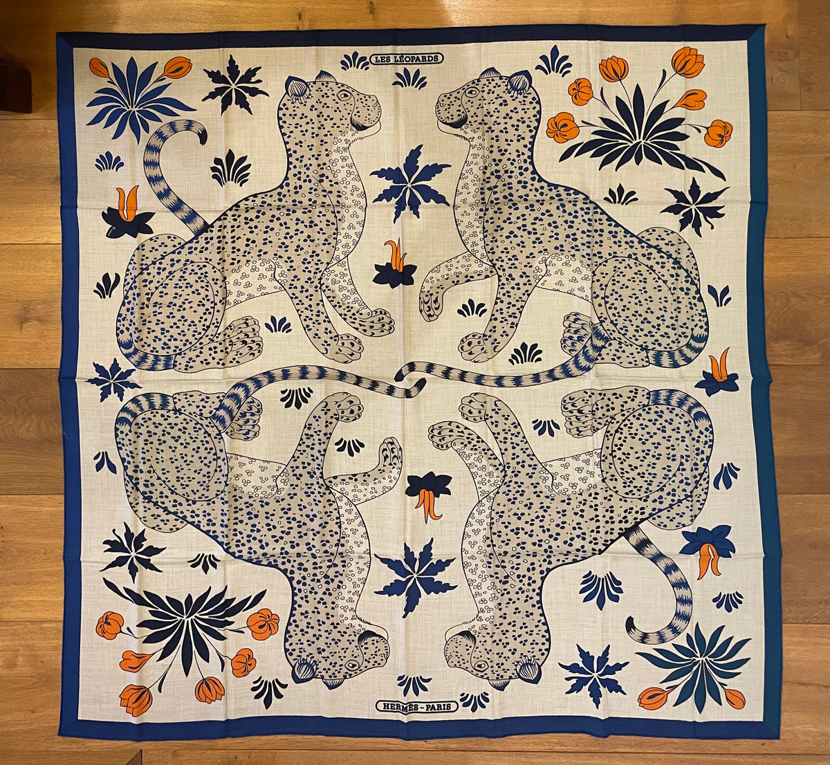 Hermes Cashmere and Silk GM Shawl «Les Leopards» by Christiane