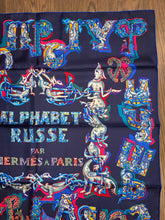 Load image into Gallery viewer, Hermes Silk Twill Scarf “Alphabet Russe" by Eugenia Miroshnichenko.