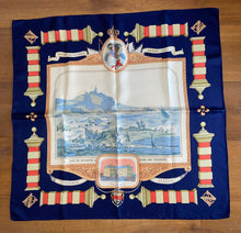 Load image into Gallery viewer, Hermes silk scarf "Rocher de la Vierge, Le Port, Vieux Villa Eugenia A Biarritz” by Hugo Grygkar.
