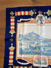 Load image into Gallery viewer, Hermes silk scarf "Rocher de la Vierge, Le Port, Vieux Villa Eugenia A Biarritz” by Hugo Grygkar.