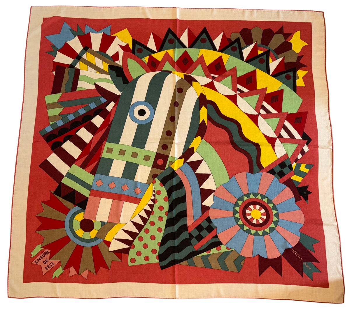 Hermes Cashmere/Silk GM Shawl “Cheval de Fete” by Jan Bajtlik 140