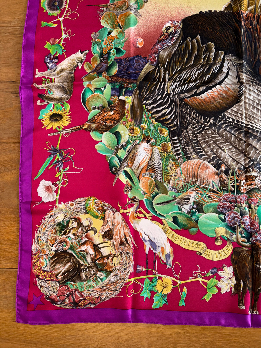 Hermes Silk Twill Scarf “Fauna et Flora du Texas” by Kermit Oliver