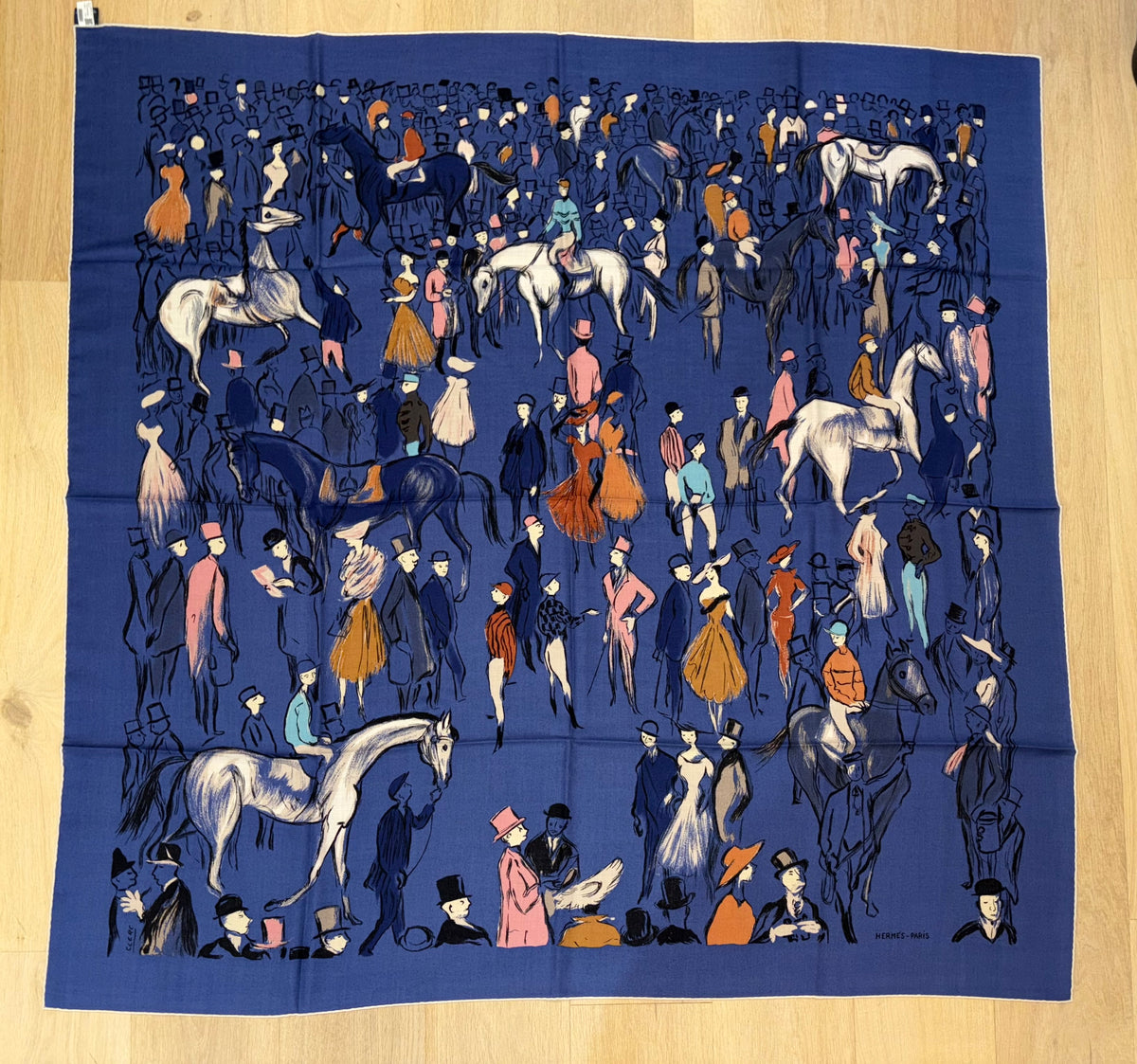 Hermes Cashmere/Silk GM Shawl “Paddock” by Jean-Louis Clerc 140