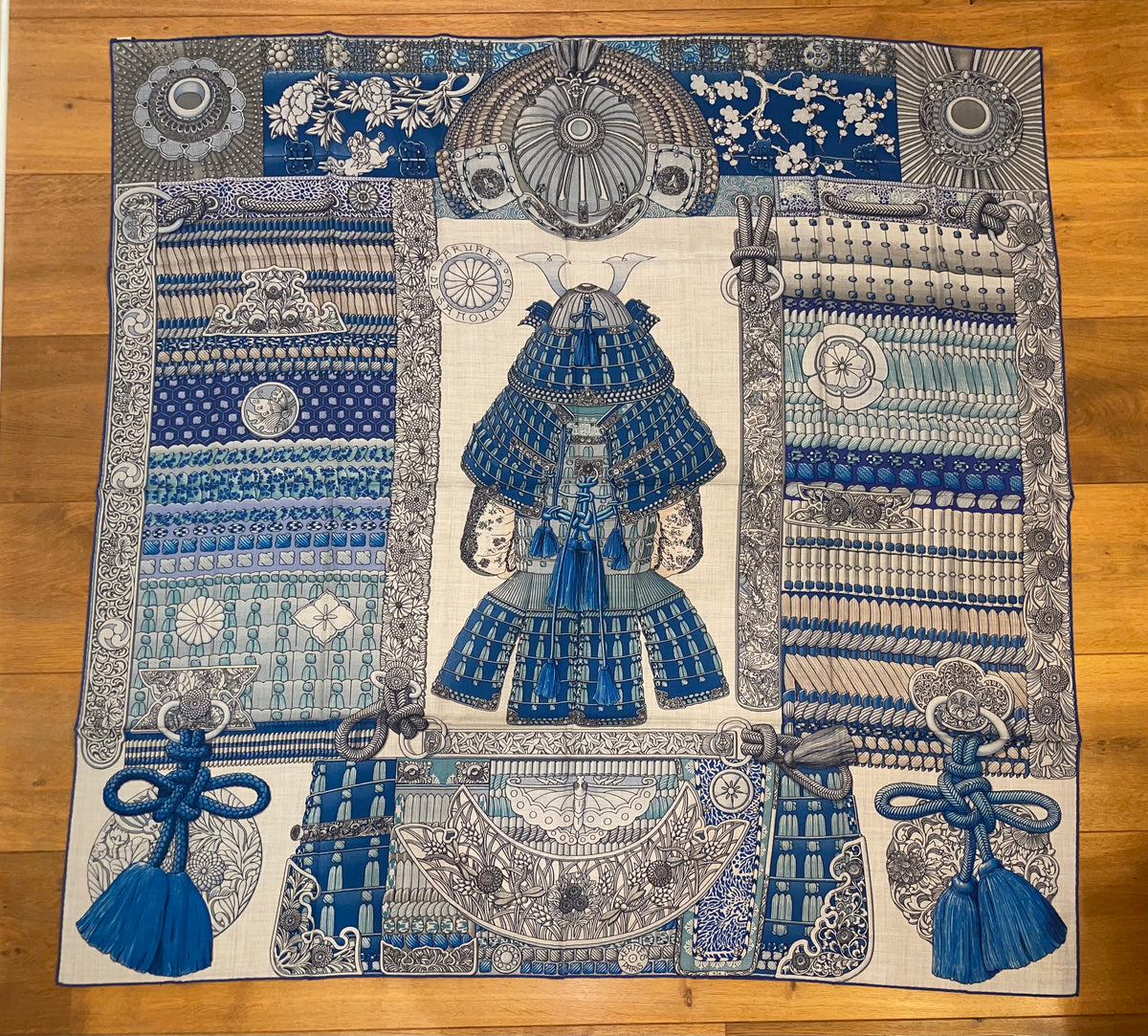 Hermes Cashmere and Silk GM Shawl “Parures de Samourais” by