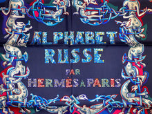 Load image into Gallery viewer, Hermes Silk Twill Scarf “Alphabet Russe" by Eugenia Miroshnichenko.