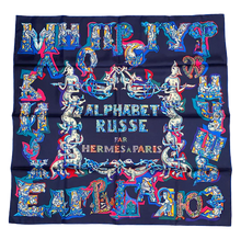 Load image into Gallery viewer, Hermes Silk Twill Scarf “Alphabet Russe" by Eugenia Miroshnichenko.
