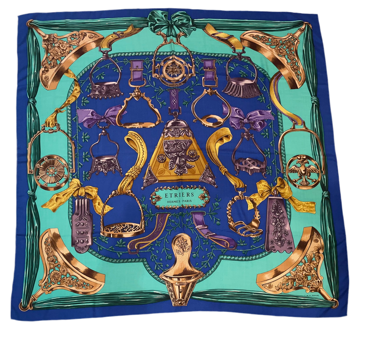 Hermes Cashmere/Silk GM Shawl « Etriers » by Francoise de la