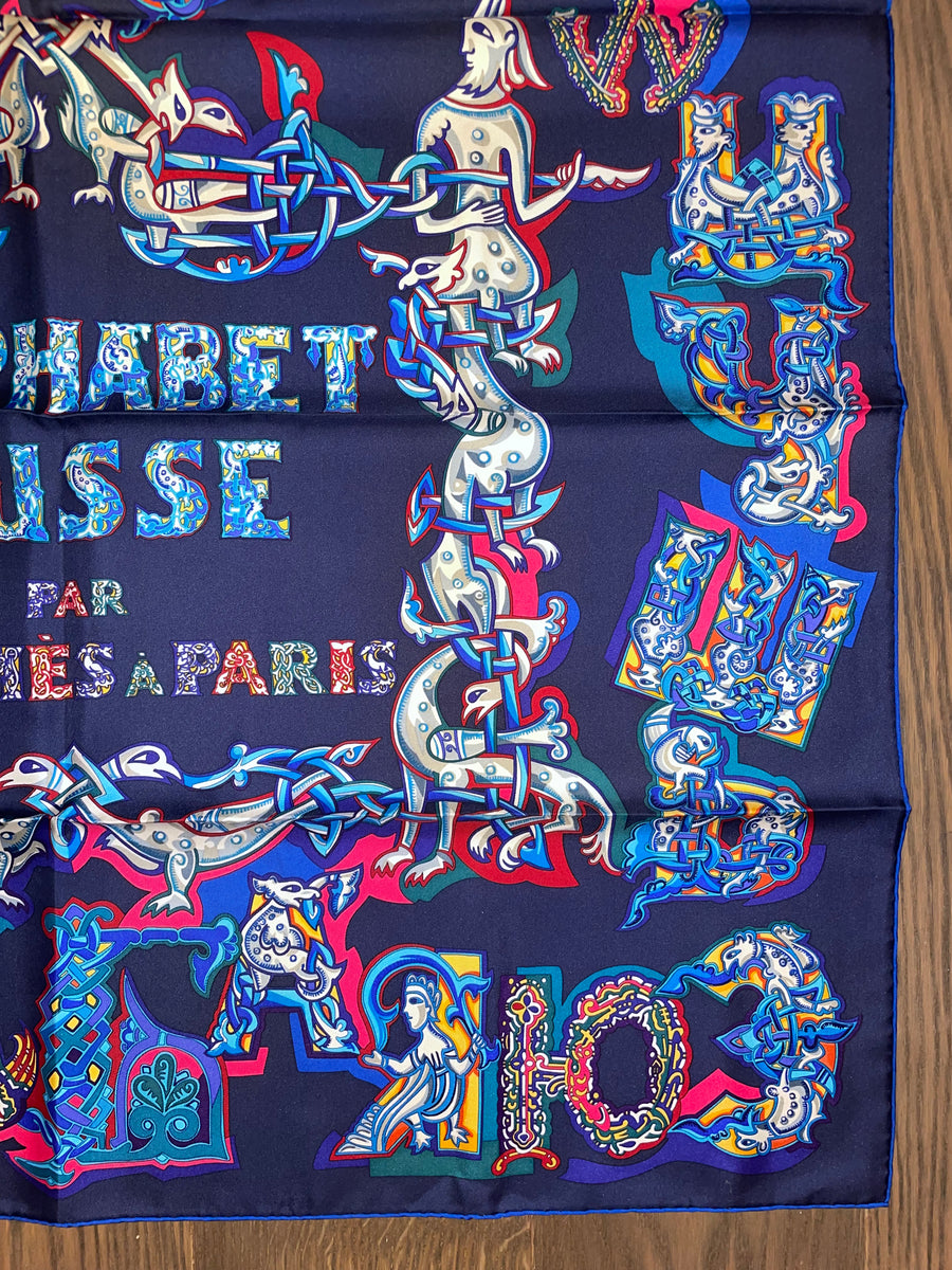 Hermes Silk Twill Scarf “Alphabet Russe