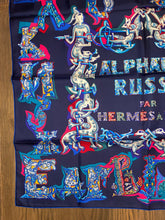 Load image into Gallery viewer, Hermes Silk Twill Scarf “Alphabet Russe" by Eugenia Miroshnichenko.