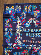Load image into Gallery viewer, Hermes Silk Twill Scarf “Alphabet Russe" by Eugenia Miroshnichenko.