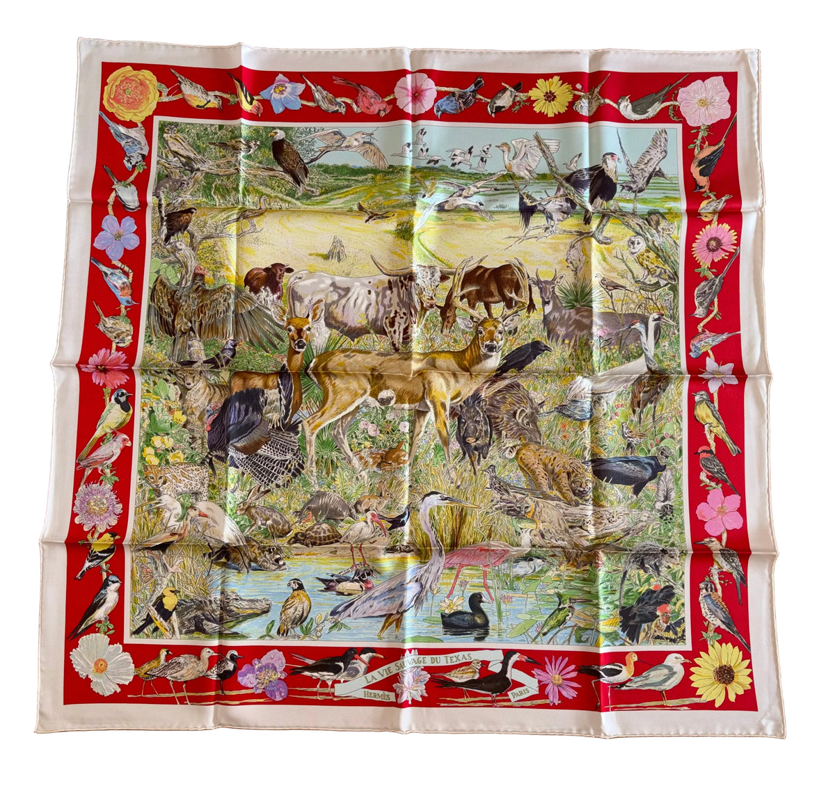 Hermes Silk Twill Scarf “La vie sauvage du Texas” by Kermit Oliver