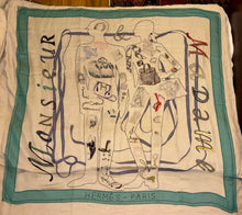 Load image into Gallery viewer, Exceptional beaded Hermès silk chiffon shawl “Monsieur et Madame”140.