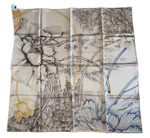 Load image into Gallery viewer, Hermes Silk Scarf "A l'Ombre des Pivoines". Designed by Octave Marsal/Théo de Gueltzl.