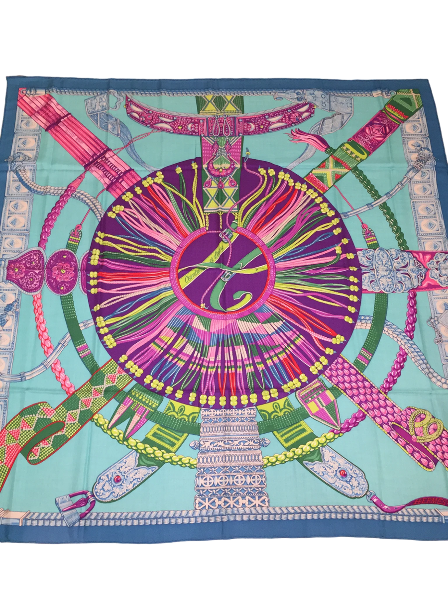 HERMES エルメス セリエ カシミア アンサンブル S Rare beautiful Hermes Cashmere/Silk Shawl “Ceintures et Liens” by