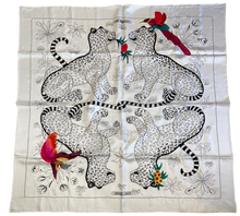 Load image into Gallery viewer, Precious Embroidered Hermes Silk Shawl “Les Leopards Oiseaux Fleuris” by Christiane Vauzelles 140