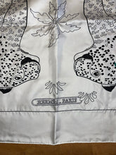 Load image into Gallery viewer, Precious Embroidered Hermes Silk Shawl “Les Leopards Oiseaux Fleuris” by Christiane Vauzelles 140