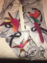 Load image into Gallery viewer, Precious Embroidered Hermes Silk Maxi Twilly “Eperon D’Or Oiseaux Fleuris”