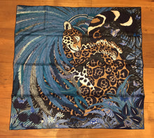 Load image into Gallery viewer, Hermes Silk Twill Scarf “Jaguar Quetzal” by Alice Shirley.