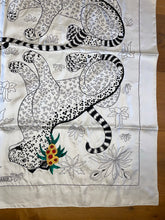 Load image into Gallery viewer, Precious Embroidered Hermes Silk Shawl “Les Leopards Oiseaux Fleuris” by Christiane Vauzelles 140