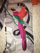 Load image into Gallery viewer, Precious Embroidered Hermes Silk Maxi Twilly “Eperon D’Or Oiseaux Fleuris”