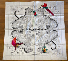 Load image into Gallery viewer, Precious Embroidered Hermes Silk Shawl “Les Leopards Oiseaux Fleuris” by Christiane Vauzelles 140