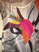 Load image into Gallery viewer, Precious Embroidered Hermes Silk Maxi Twilly “Eperon D’Or Oiseaux Fleuris”