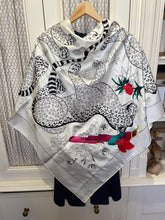 Load image into Gallery viewer, Precious Embroidered Hermes Silk Shawl “Les Leopards Oiseaux Fleuris” by Christiane Vauzelles 140