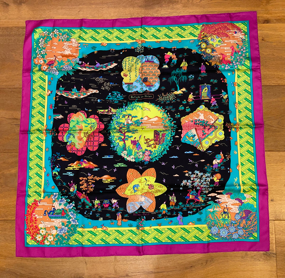 HERMES 100% SILK TWILL Scarf « Ballade de Heian » by Natsuno