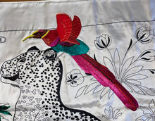 Load image into Gallery viewer, Precious Embroidered Hermes Silk Shawl “Les Leopards Oiseaux Fleuris” by Christiane Vauzelles 140