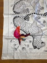 Load image into Gallery viewer, Precious Embroidered Hermes Silk Shawl “Les Leopards Oiseaux Fleuris” by Christiane Vauzelles 140