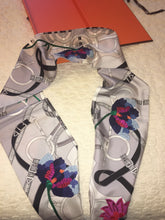 Load image into Gallery viewer, Precious Embroidered Hermes Silk Maxi Twilly “Eperon D’Or Oiseaux Fleuris”