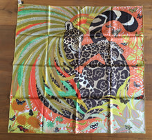 Load image into Gallery viewer, Hermes Silk Twill Scarf “Jaguar Quetzal” by Alice Shirley.