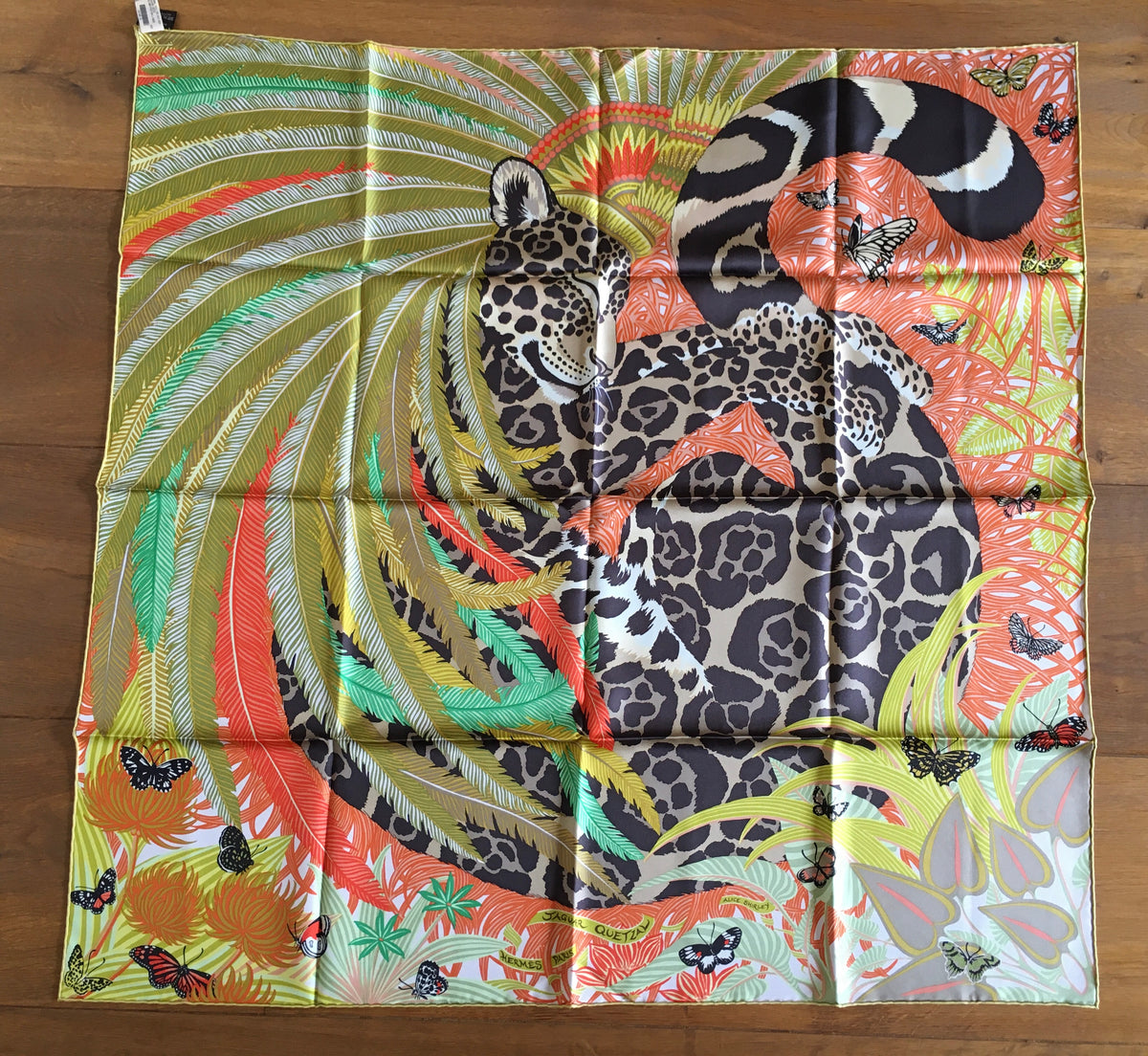 Hermes Silk Twill Scarf “Jaguar Quetzal” by Alice Shirley