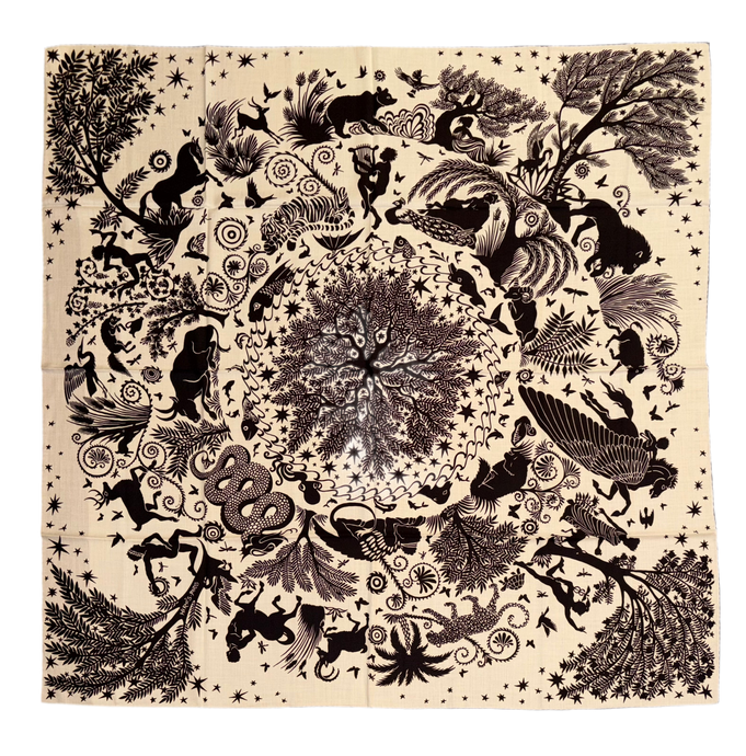 HERMES Cashmere/Silk Shawl “Sous le Charme d'Orphee” by Alice Shirley 140.