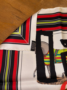 Limited Edition collaboration Comme des Garçons and HERMES 100% SILK TWILL Scarf “Couvertures et tenues de jour” by Rei Kawakubo and Jacques Eudel.