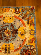 Load image into Gallery viewer, Hermes Silk Twill Scarf “Les Mythologies des Hommes Rouges” by Kermit Oliver.