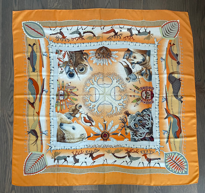 Hermes Cashmere and Silk GM Shawl “‘La Vie du Grand Nord” (Life in the Great North) by Aline Honoré 140