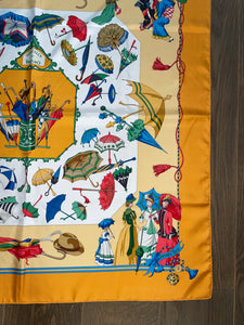 Limited edition Hermes Silk Twill Scarf “Ombrelles et Parapluies” for Citigroup Private Bank by Hubert de Watrigant.