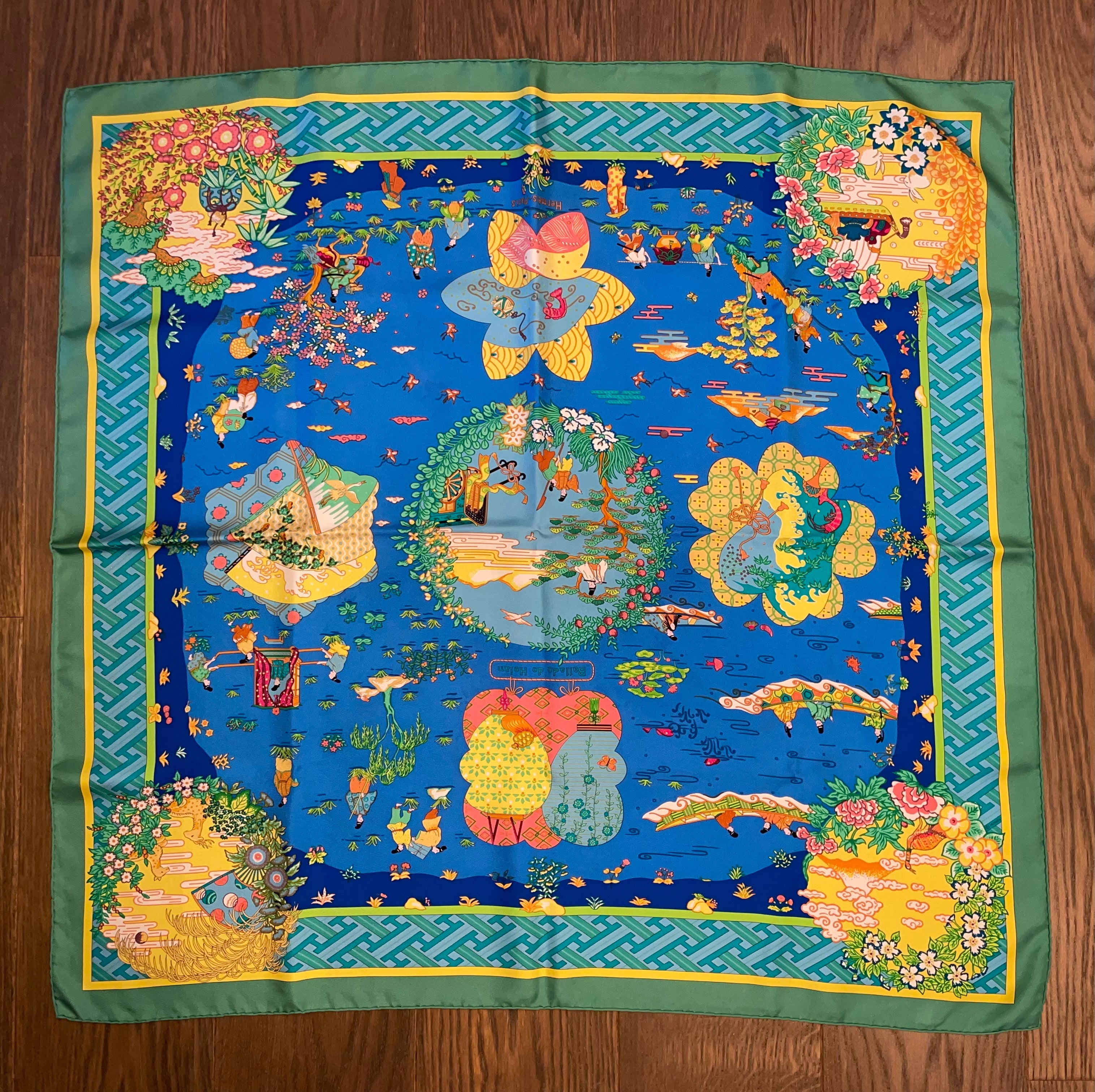 HERMES 100% SILK TWILL Scarf « Ballade de Heian » by Natsuno