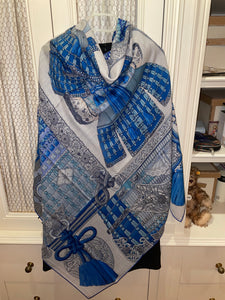 Hermes Cashmere and Silk GM Shawl “Parures de Samourais” by Aline Honoré 140