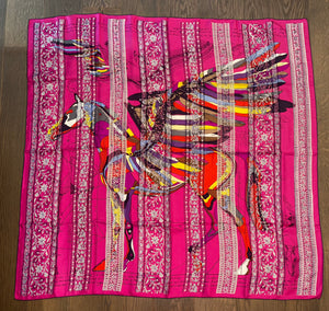Hermes precious embroidered Silk Shawl “Pegase d’Hermes Au Bloc” 140