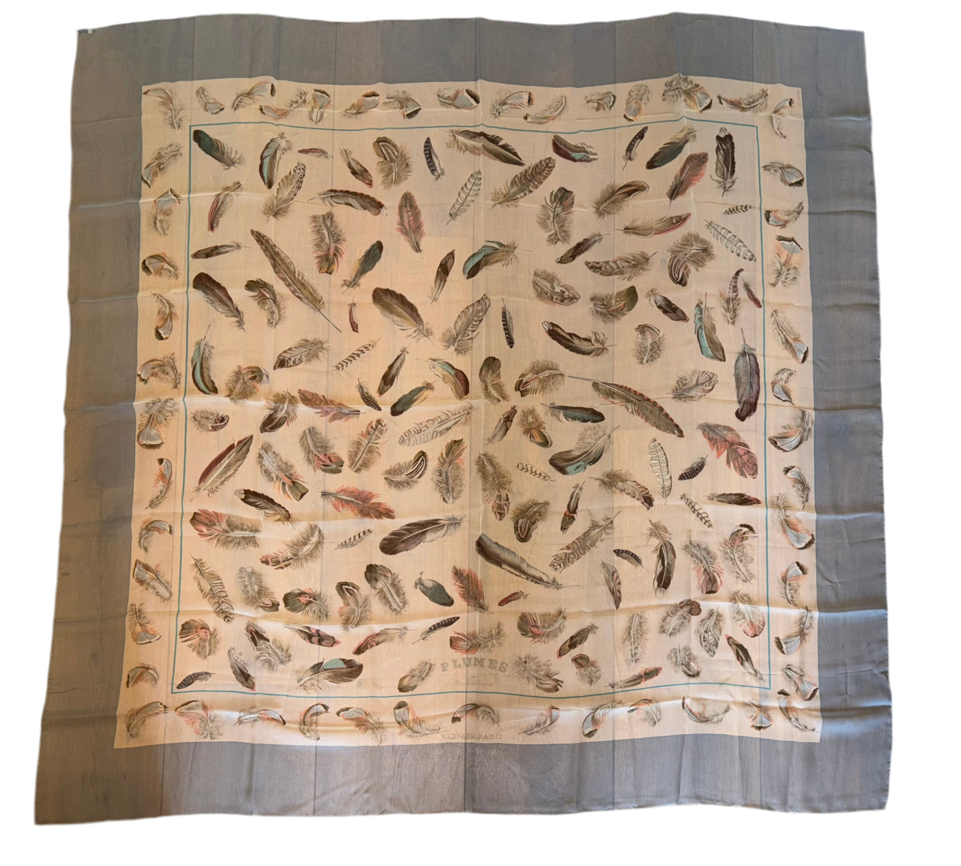 Hermes Silk Mousseline GM Shawl “Plumes” by Henri de Linares 140