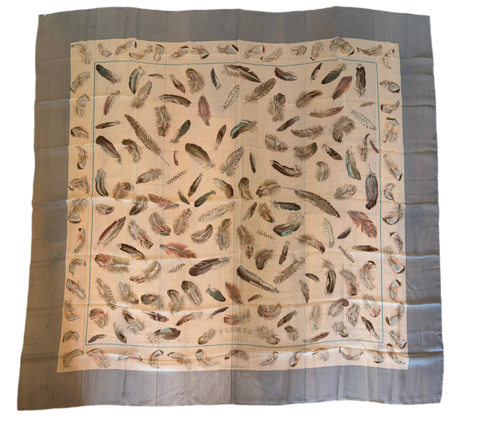 Hermes Silk Mousseline GM Shawl “Plumes” by Henri de Linares 140