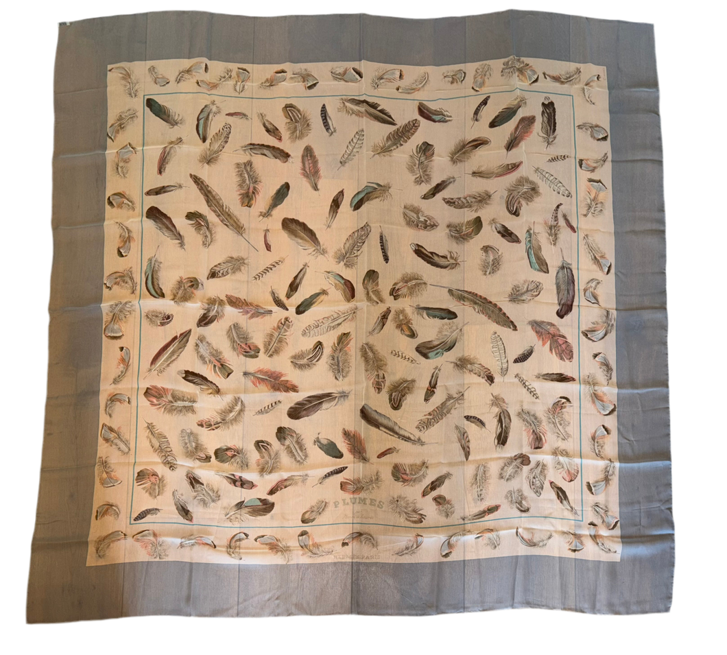 Hermes Silk Mousseline GM Shawl “Plumes” by Henri de Linares 140