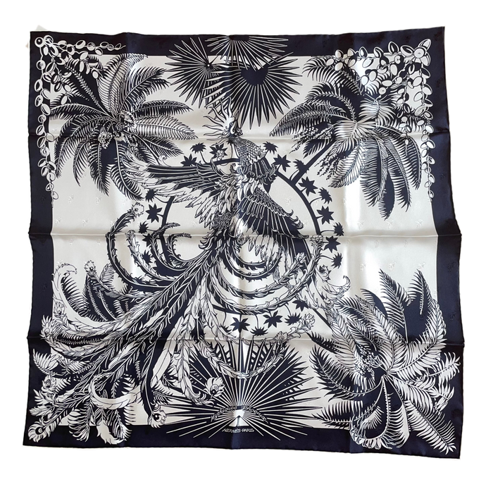 Hermes Vintage Silk Jacquard Scarf “MYTHIQUES PHOENIX” by Laurence Bourthoumieux.