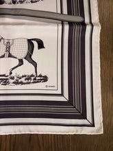 Load image into Gallery viewer, Limited Edition collaboration Comme des Garçons and HERMES 100% SILK TWILL Scarf “Couvertures et tenues de jour” by Rei Kawakubo and Jacques Eudel.