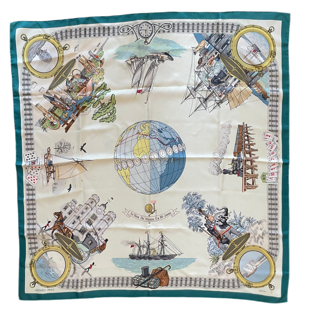 Hermes Silk Scarf «Le tour du monde en 80 jours» by Philippe Ledoux.