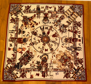 Hermes Cashmere and Silk GM Shawl “Kachinas” by Kermit Oliver 140.